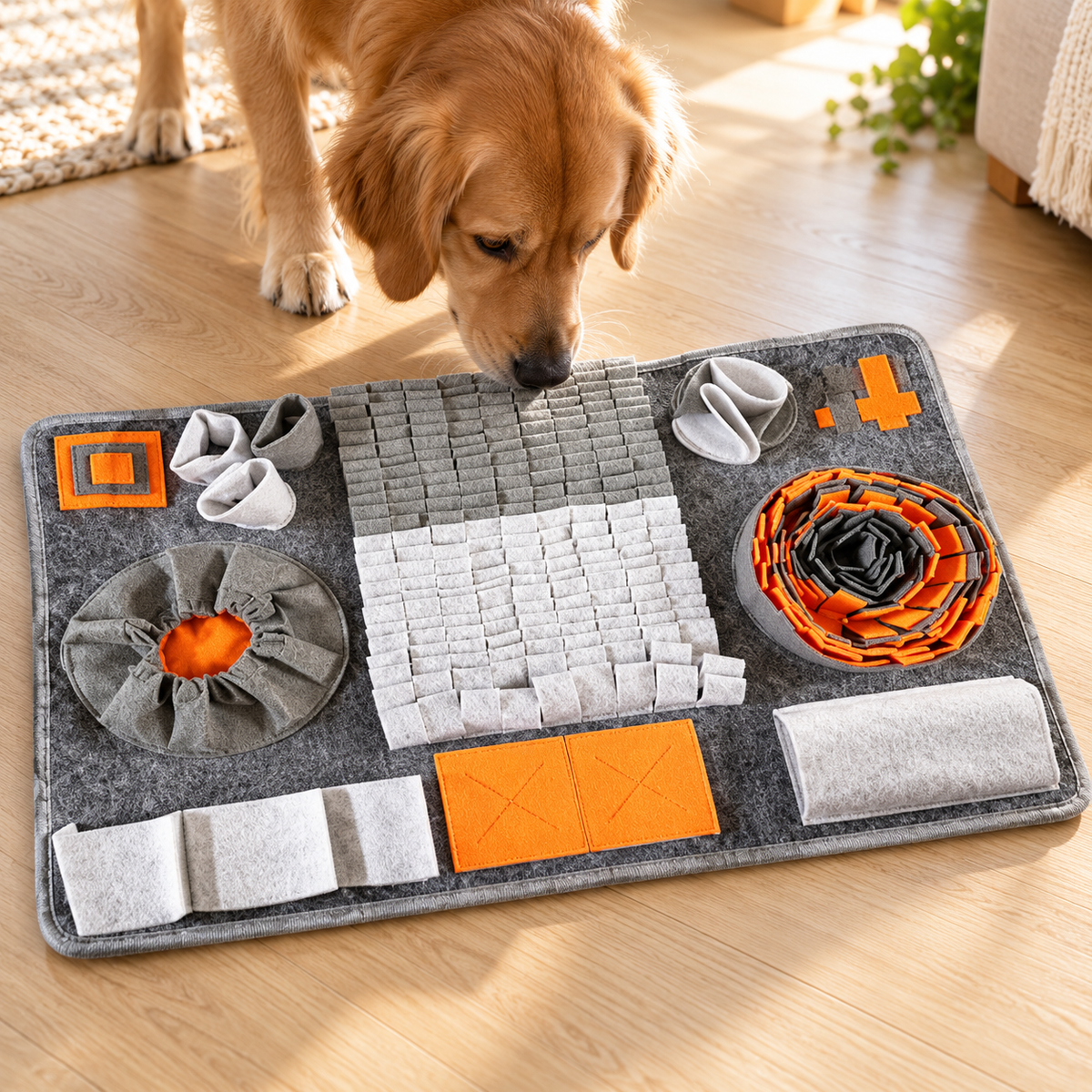Interactive Dog Snuffle Mat for Slow Feeding and Puzzle Training — Grey / 66×43cm