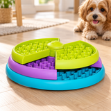 Three-Layer Rotating Dog Puzzle Feeder — Three-color disc rotating slow food bowl / 26x7.5CM