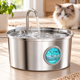 3.2L Stainless Steel Pet Water Fountain with Quiet Pump — 3.2L faucet - round window / US standard USB connector