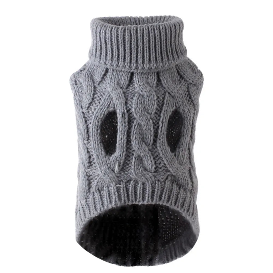 Cable-Knit Dog Sweater — Dark Gray, Medium