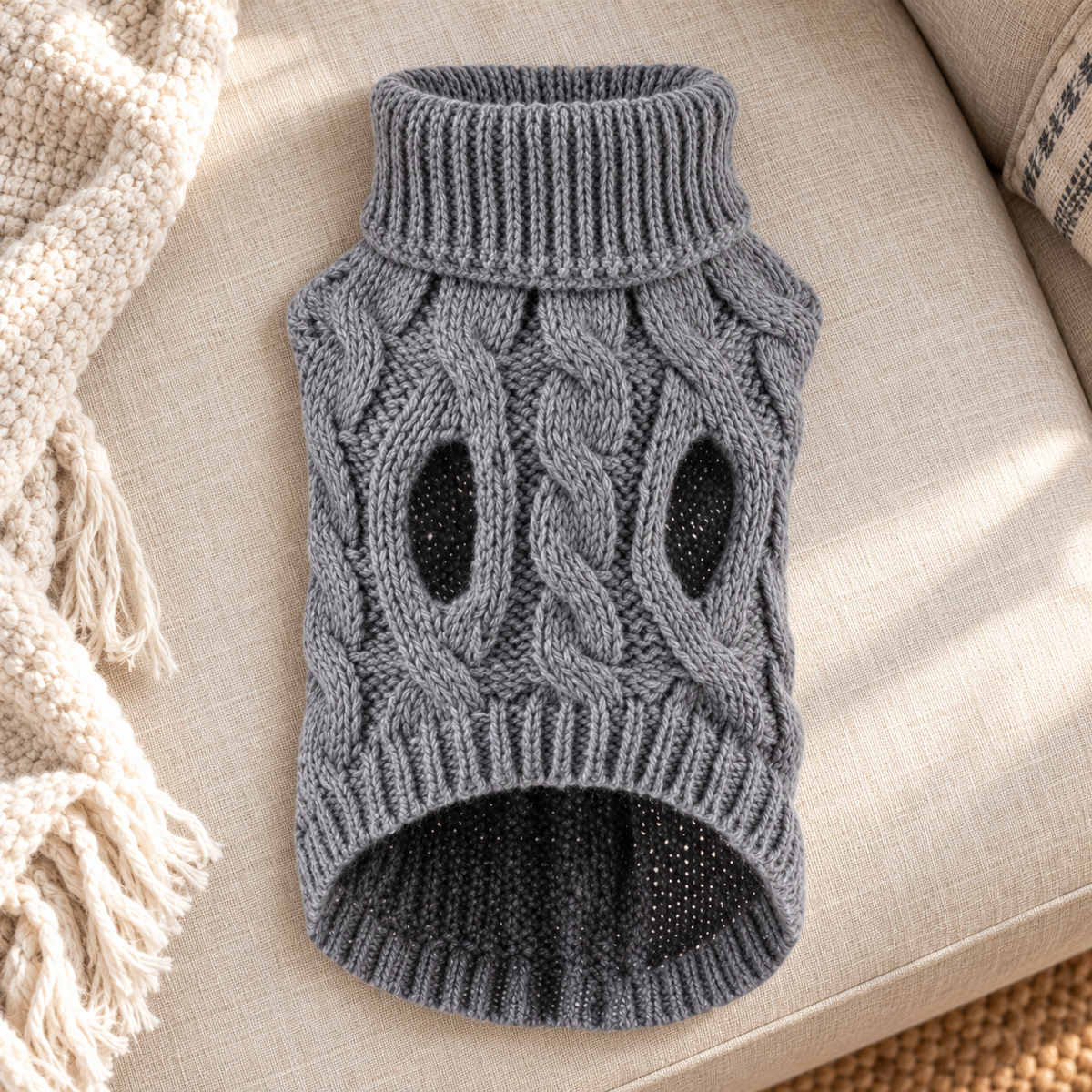 Cable-Knit Dog Sweater — Dark Gray, M — Dark gray / M