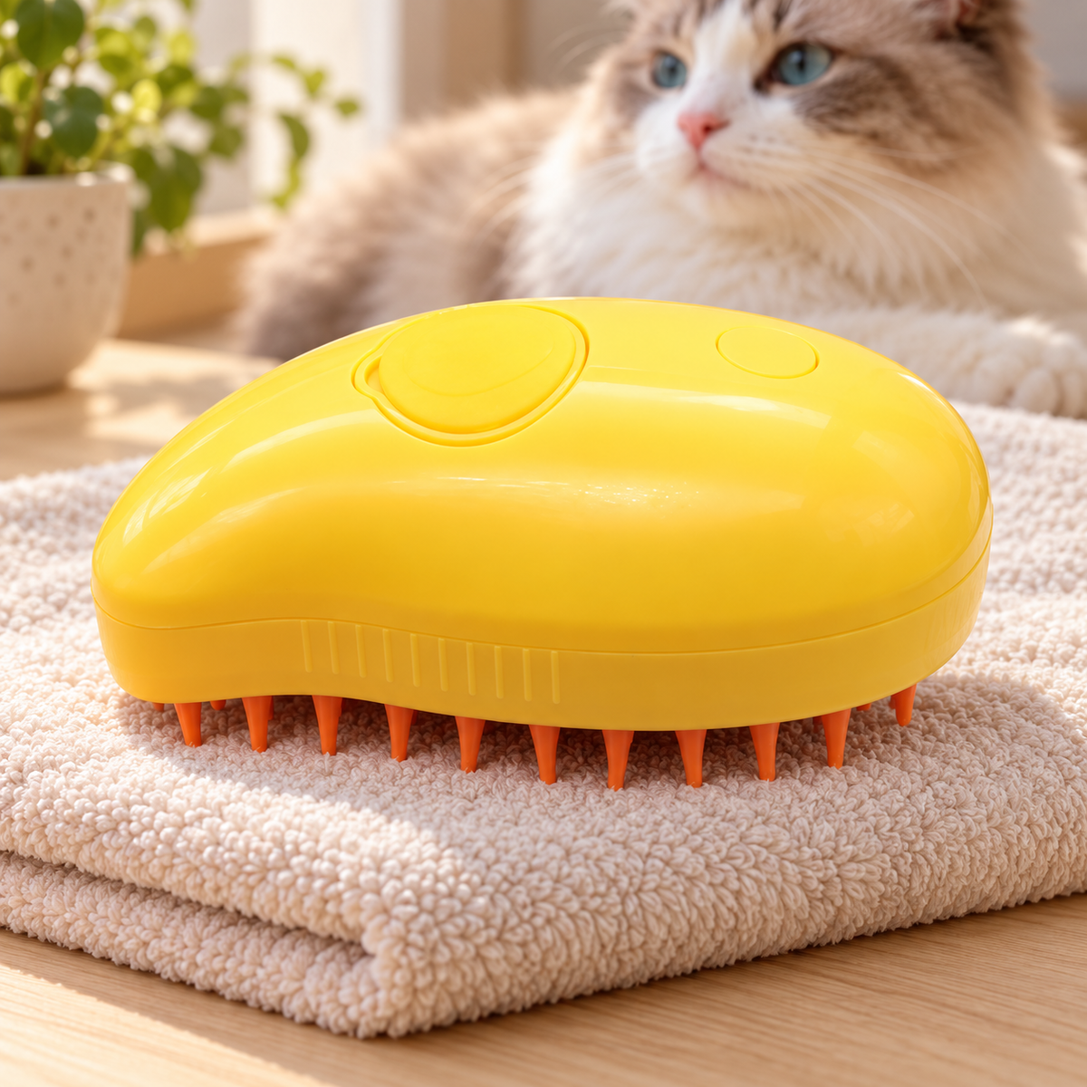 Rechargeable Spray Grooming Brush for Cats and Dogs — Mango Brush / Yellow