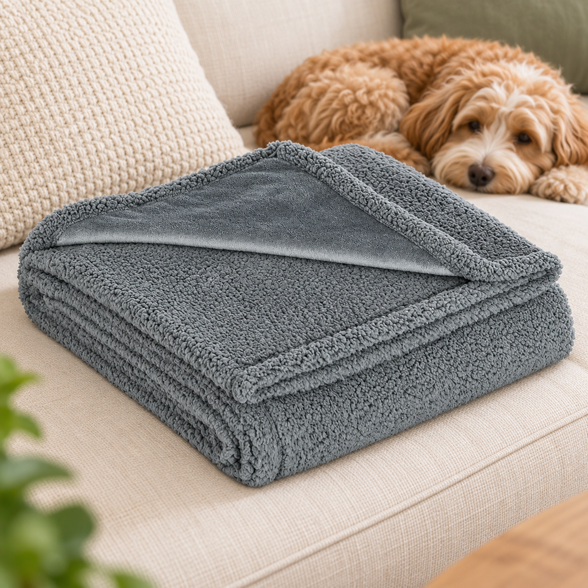 Waterproof Double-Sided Fleece Pet Blanket Machine Washable Thickened Comfort Mat — Gray / M 100x145cm