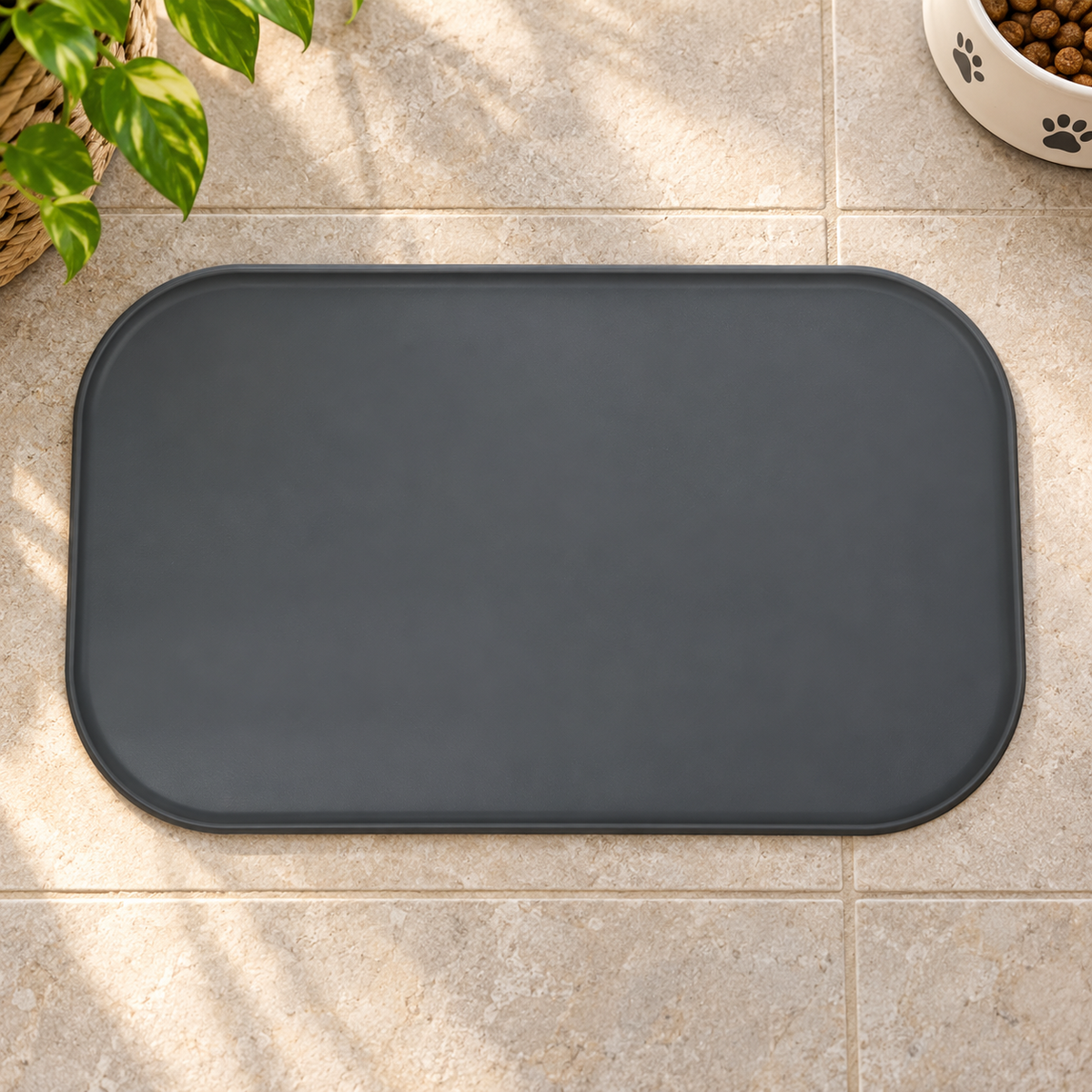 Silicone Pet Placemat Anti-Spill Mat for Cat Dog Bowl — Pet double bowl mat-gray