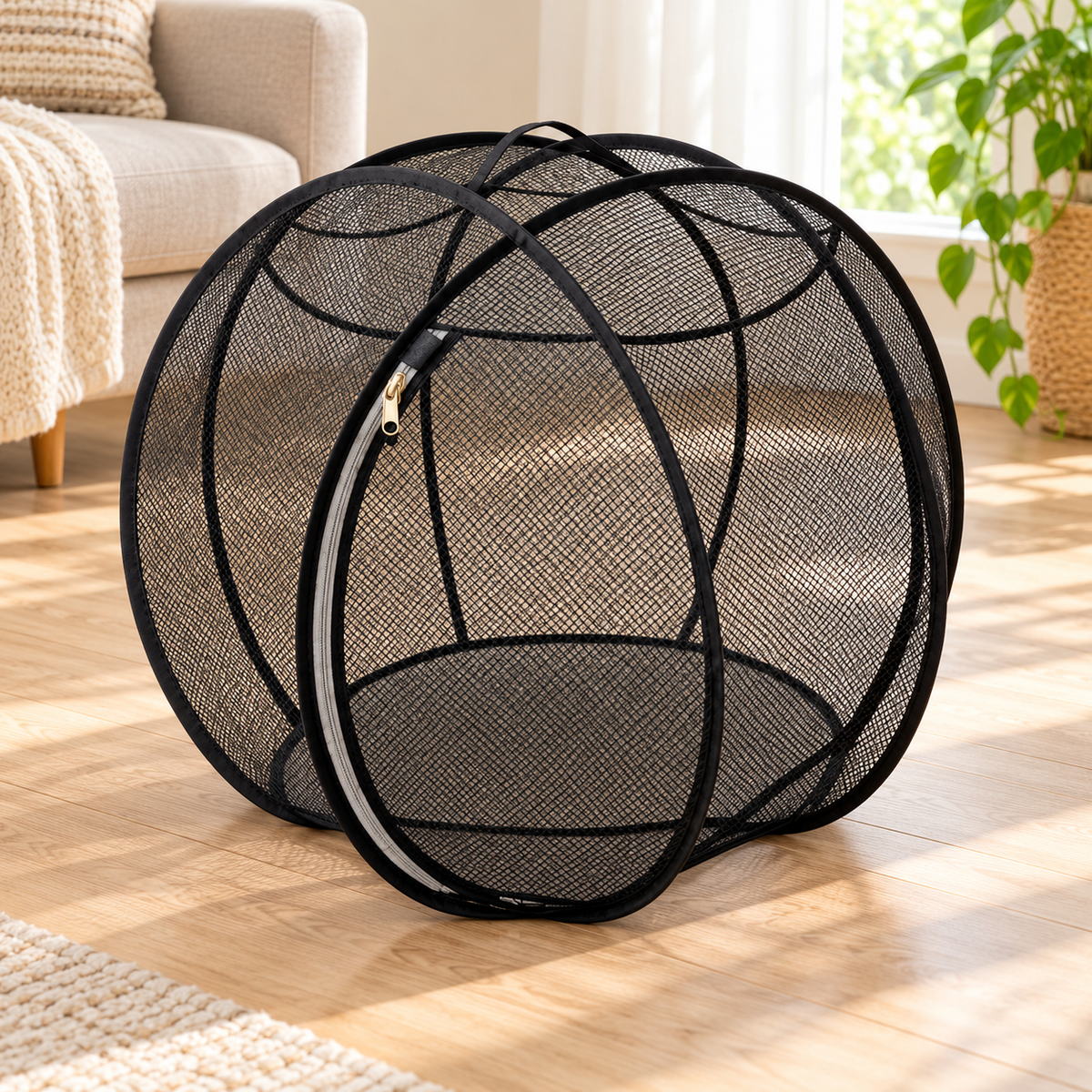 Portable Foldable Pop Up Pet Cat Playpen Breathable Mesh Enclosure — Cat Fence / Black
