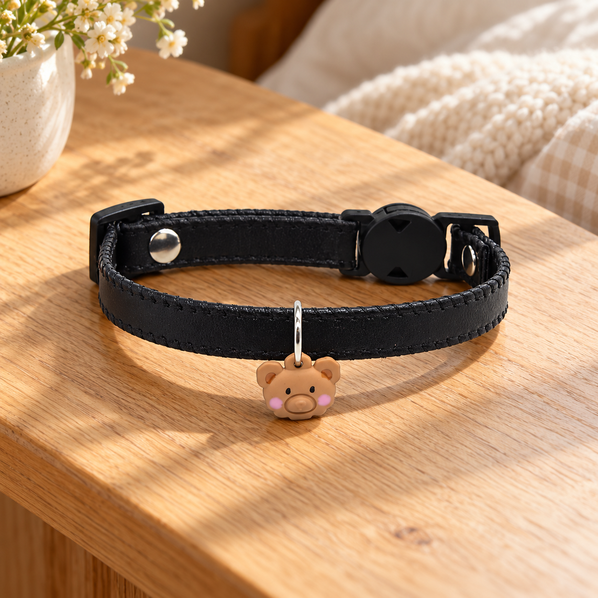 Adjustable Leather-Style Dog Collar — Black Safety Buckle / M Adjustable 20–30 cm
