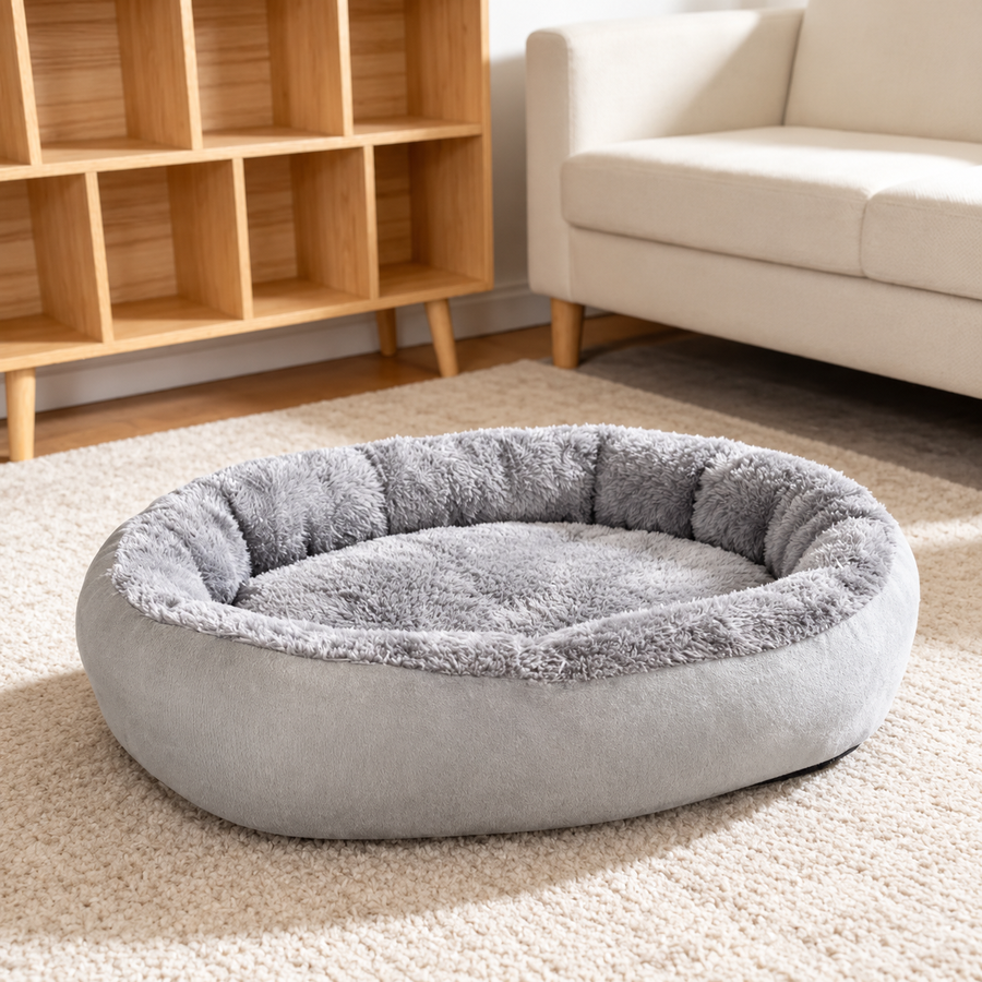 Plush Pet Bed — Gray, 60 × 45 cm