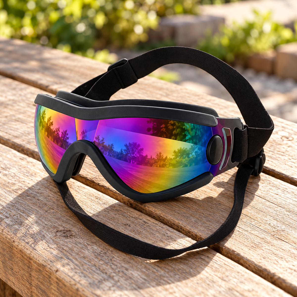 Adjustable Dog Goggles — Medium, Multicolor Lens — M Black Frame Multicolor Lens