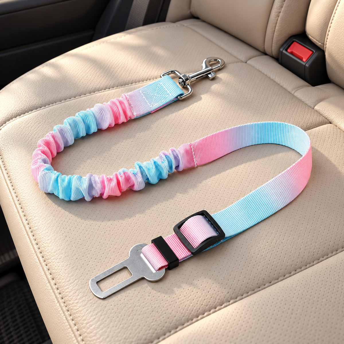 Retractable Pet Car Seat Safety Leash — Pink blue