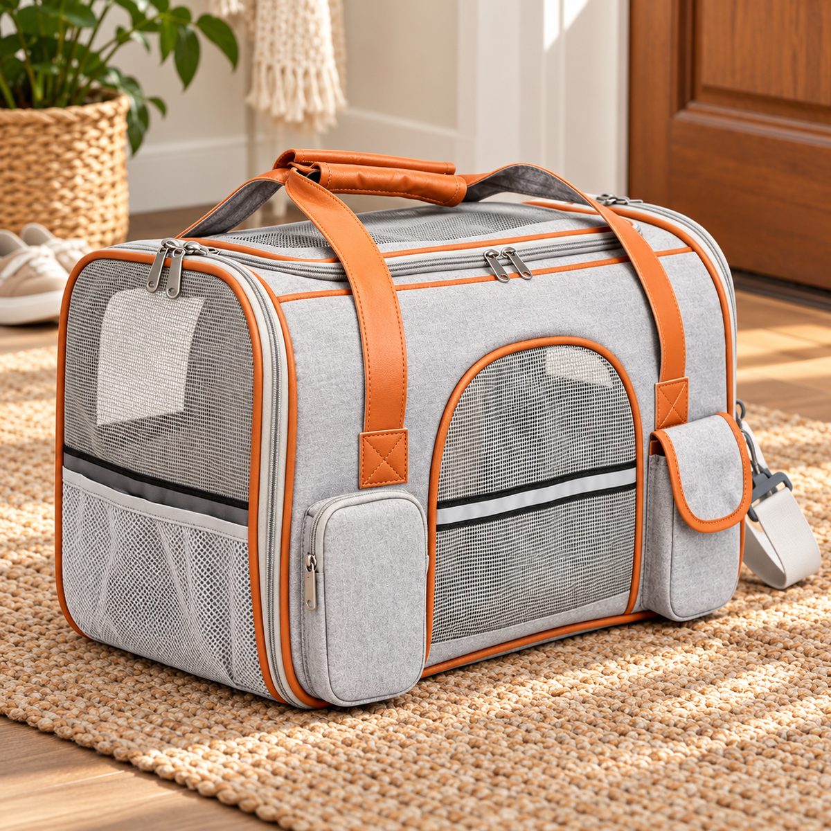 Enclosed Foldable Pet Carrier — Light Gray, Large — Light Gray / L 50x30x30cm