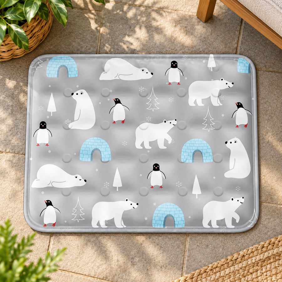 Pet Cooling Mat — Gray Polar Print, 60 × 50 cm