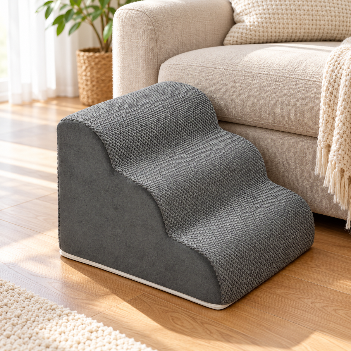 Pet Stairs for Small Dogs and Cats Non-slip Removable Washable Multi-layer Pet Ladder for Bed Sofa — L3 Step Stairs Dark Gray 30cm / Washable Pet Stairs