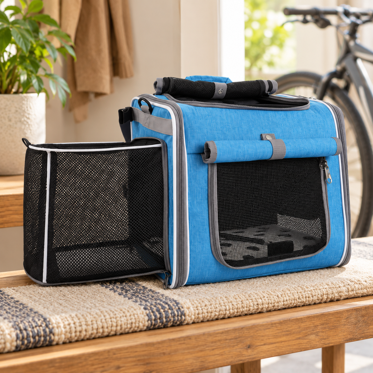 Foldable Pet Bicycle Basket Carrier — Blue — Blue / 36x31x26cm